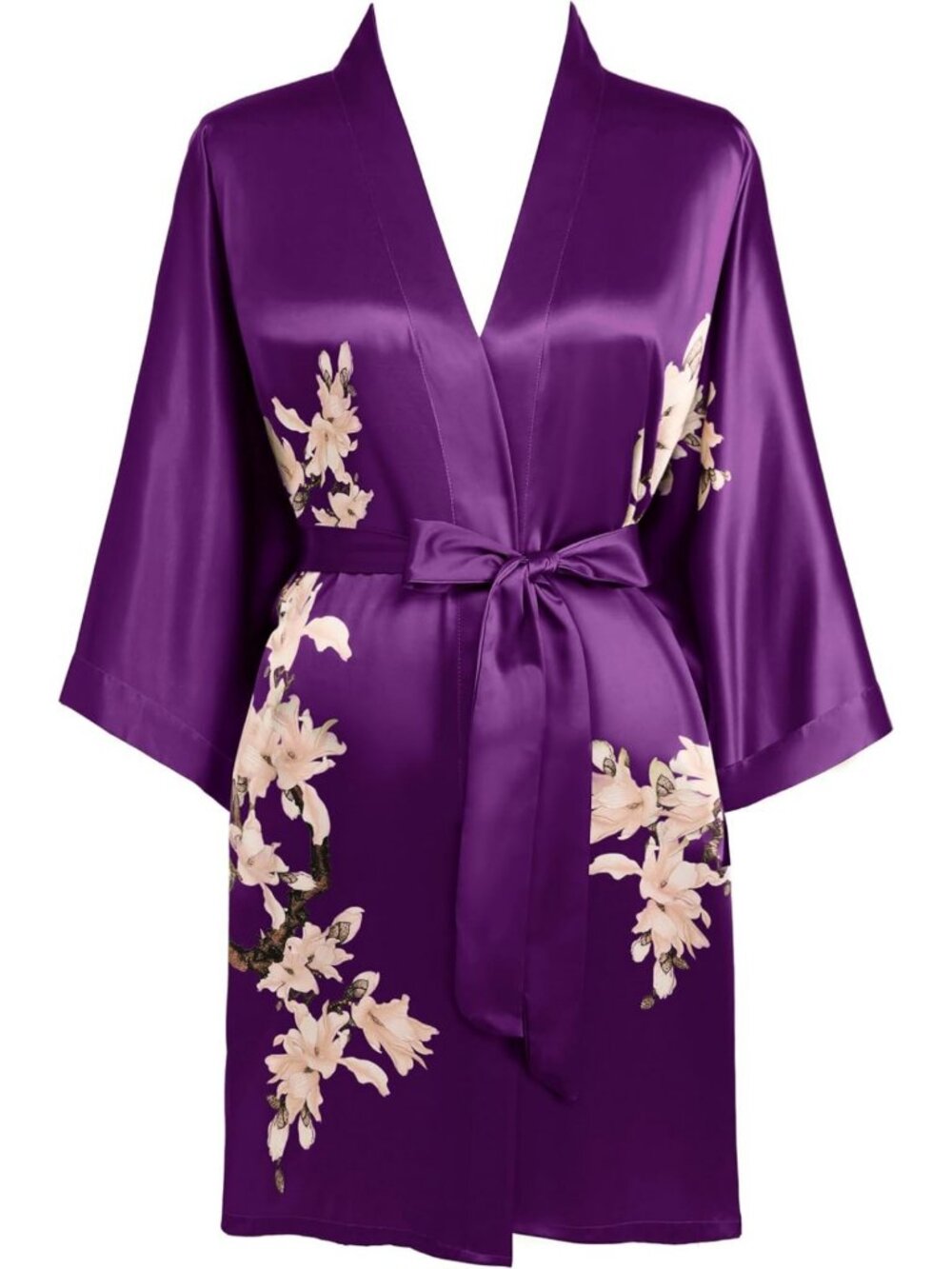 Floral Satin Kimono Robe for Women | Short Beach Cover-Up & Loungewear